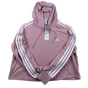 Adidas Womens Hoodie Pink Pullover 3-Stripes Logo 1X Relaxed Fit Athletic‎ New